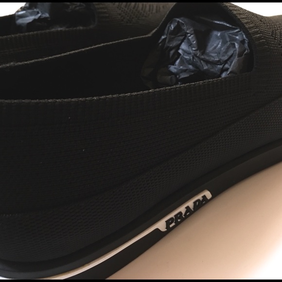 Prada Men’s Twill Mouline Knit Slip-Ons - Black - Picture 9 of 12